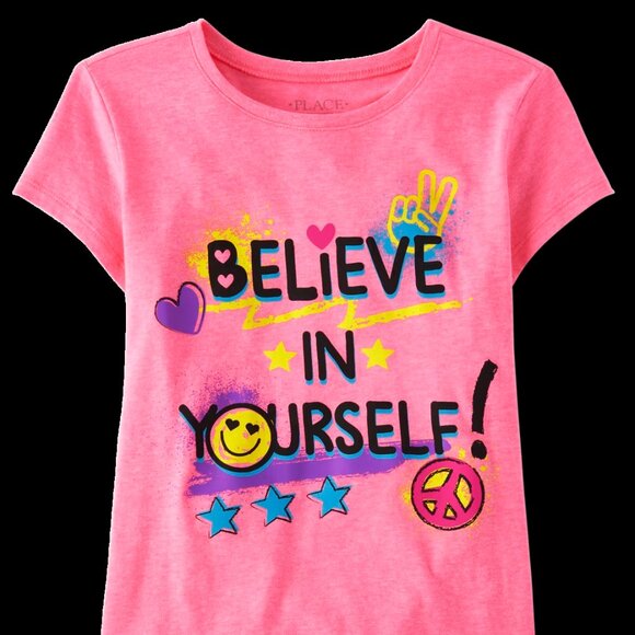 Pre-loved The Children’s Place Girls Believe Graphic Tee Pink Size XL 14 - Picture 2 of 6
